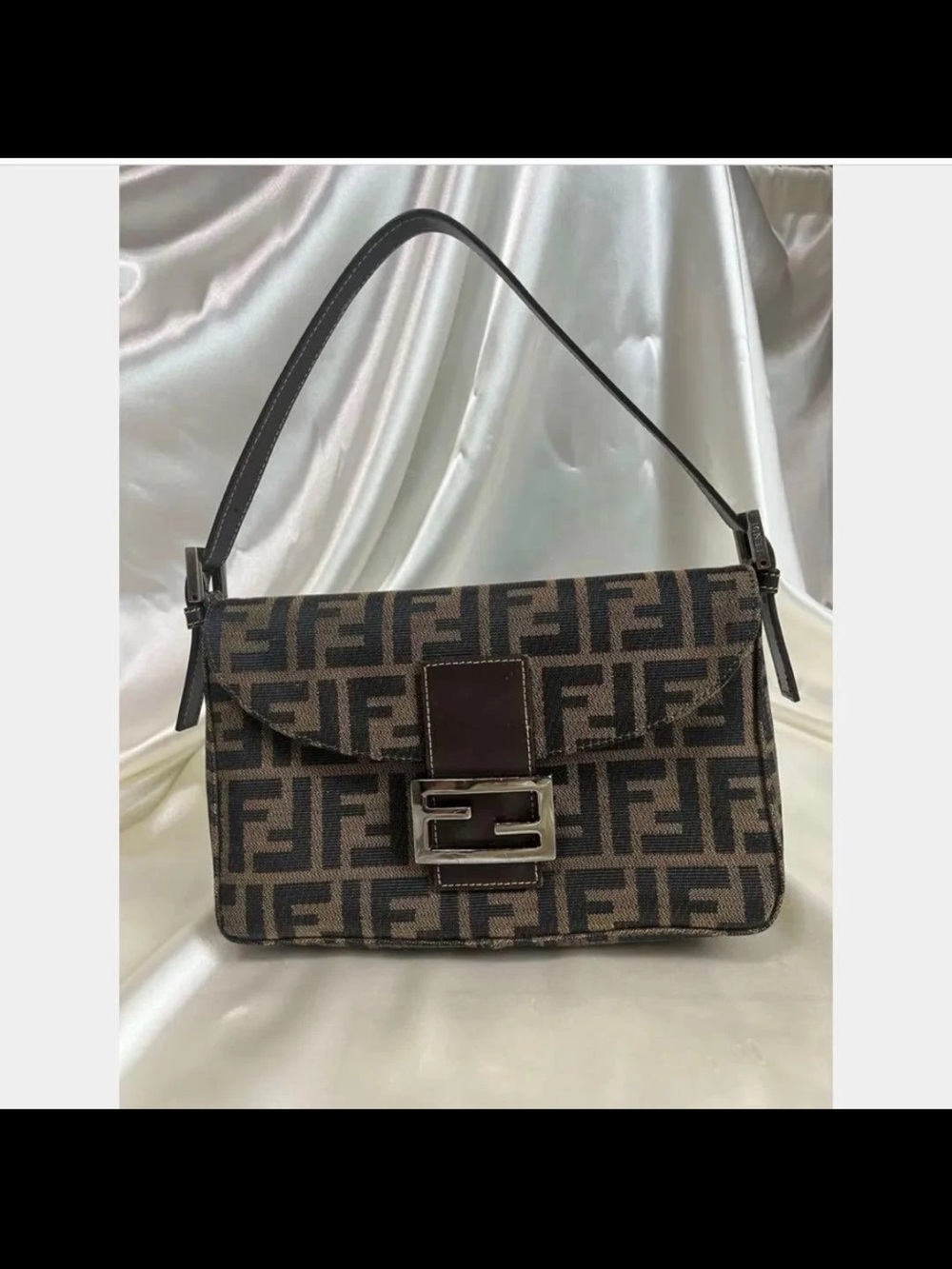 Fendi FF Logo Canvas Shoulder Bag in Brown and Black